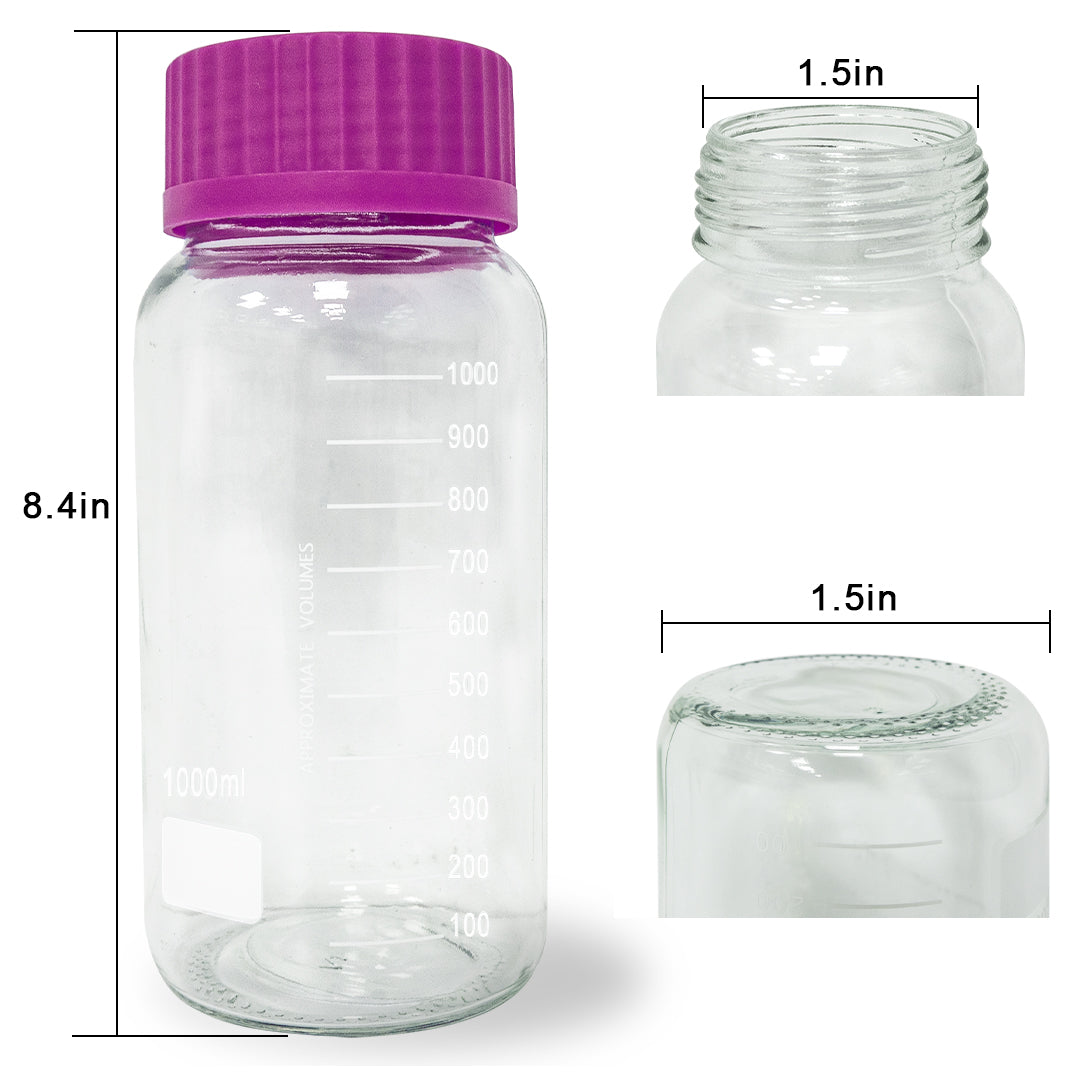 1000ml GL80 Large Purple Cap Reagent Glass Bottle Thickened Chemical Sampling Wide Mouth Bottle Borosilicate Storage Glass Bottles Lab Media Bottles