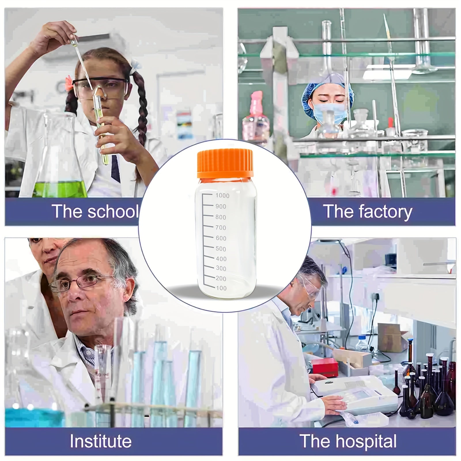 Laboratory wide spiral glass bottle: small bottle, large use